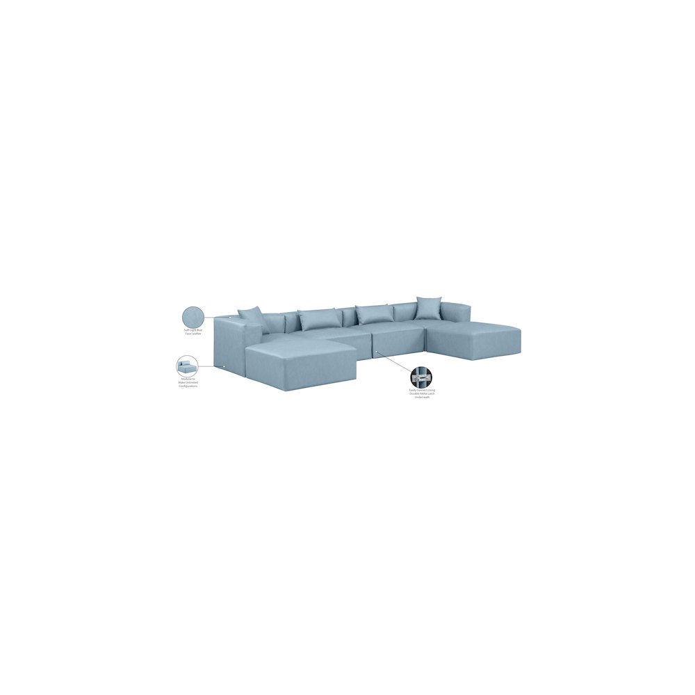 Cube Light Blue Vegan Leather Modular Sectional