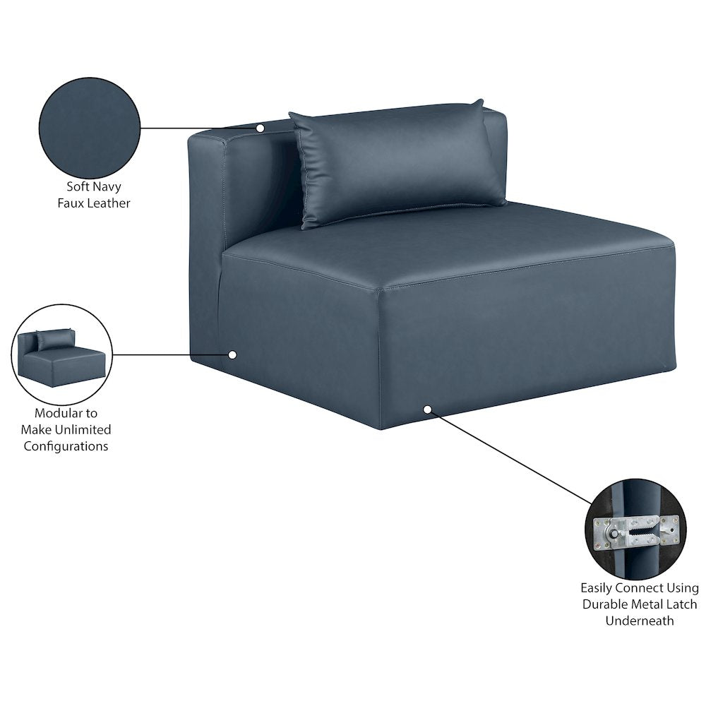 Cube Navy Blue Vegan Leather Armless Chair