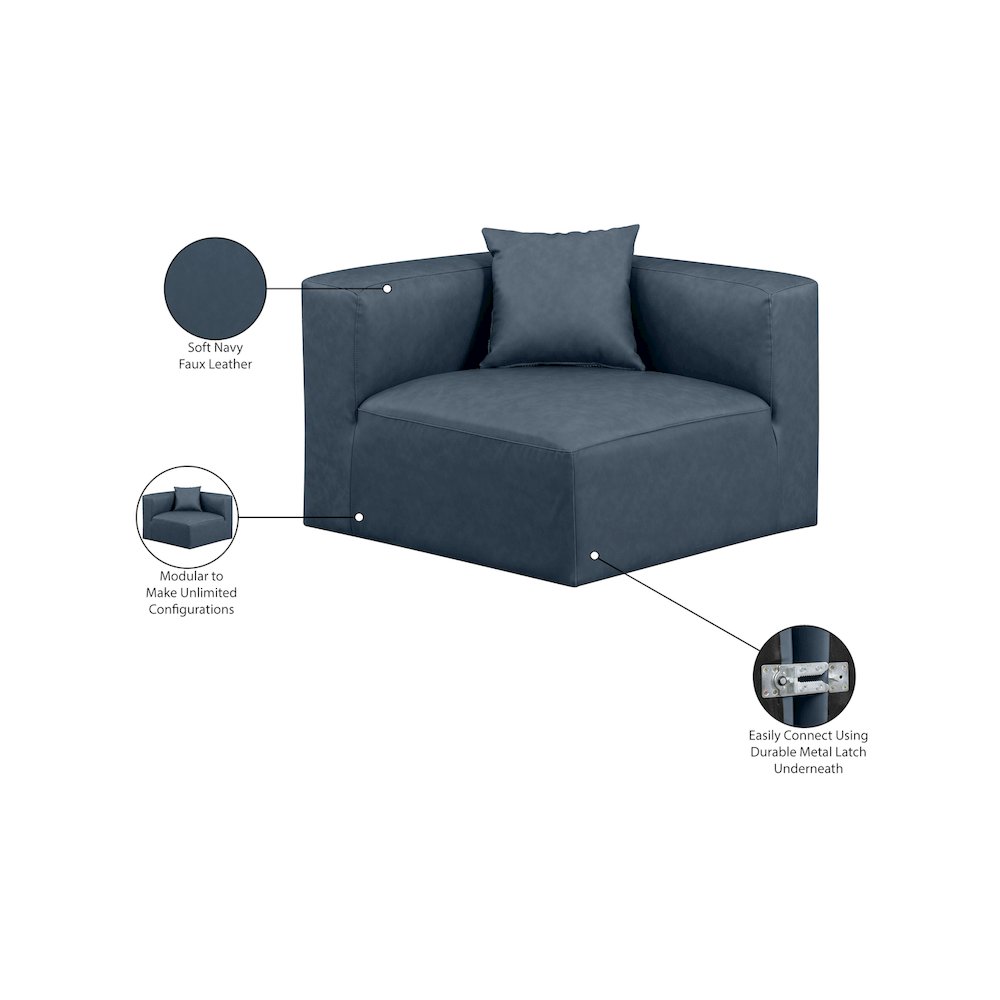 Cube Navy Blue Vegan Leather Corner Chair