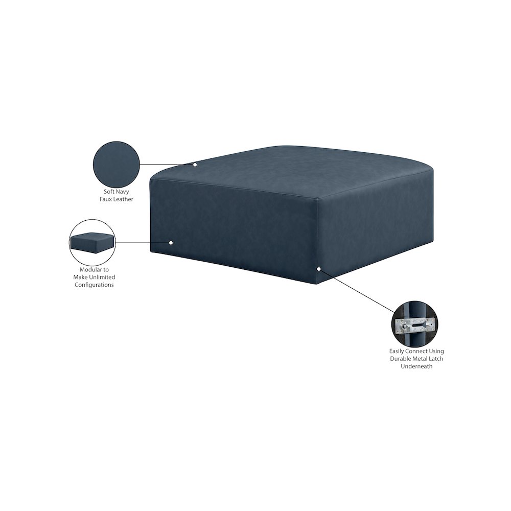 Cube Navy Blue Vegan Leather Ottoman