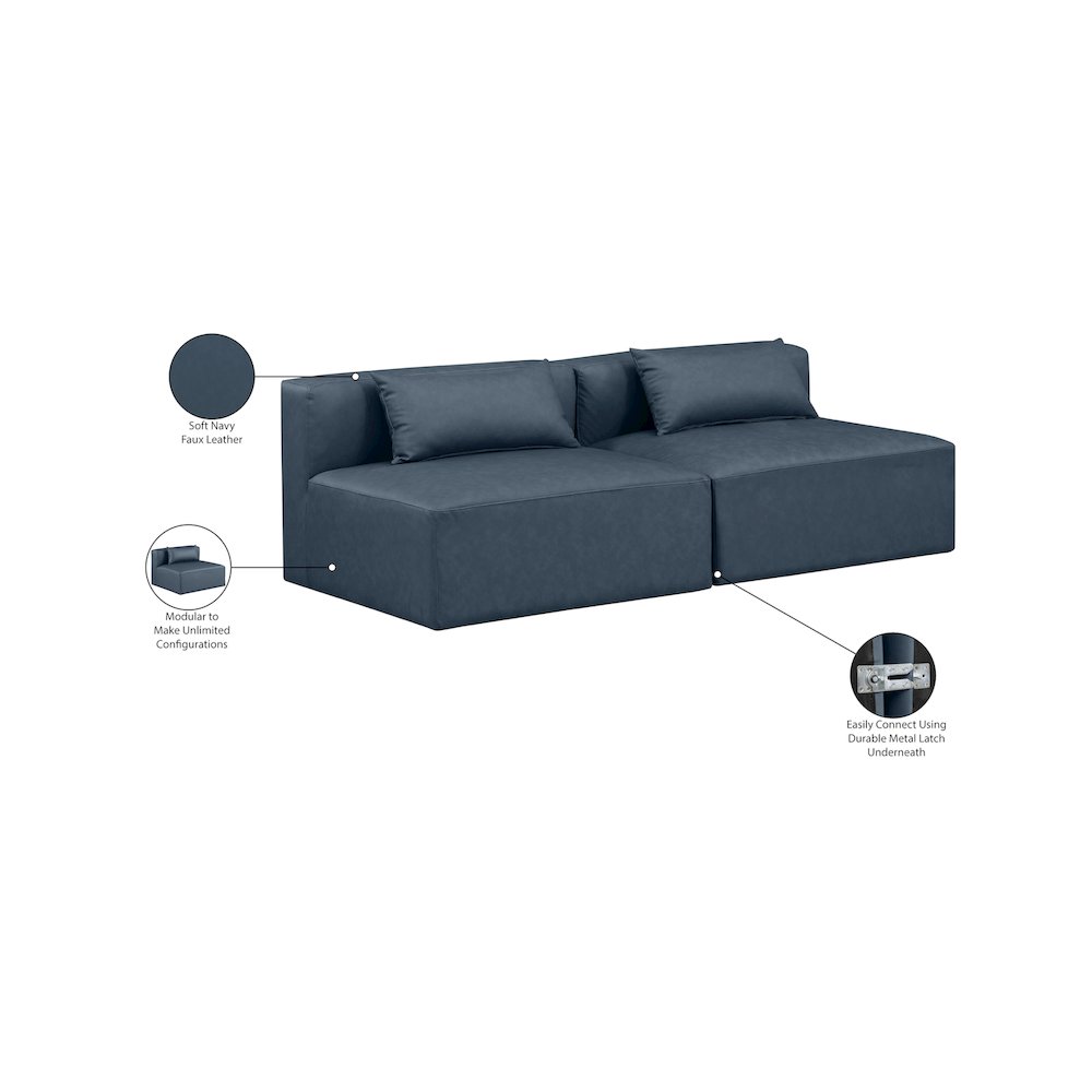 Cube Navy Blue Vegan Leather Modular Sofa