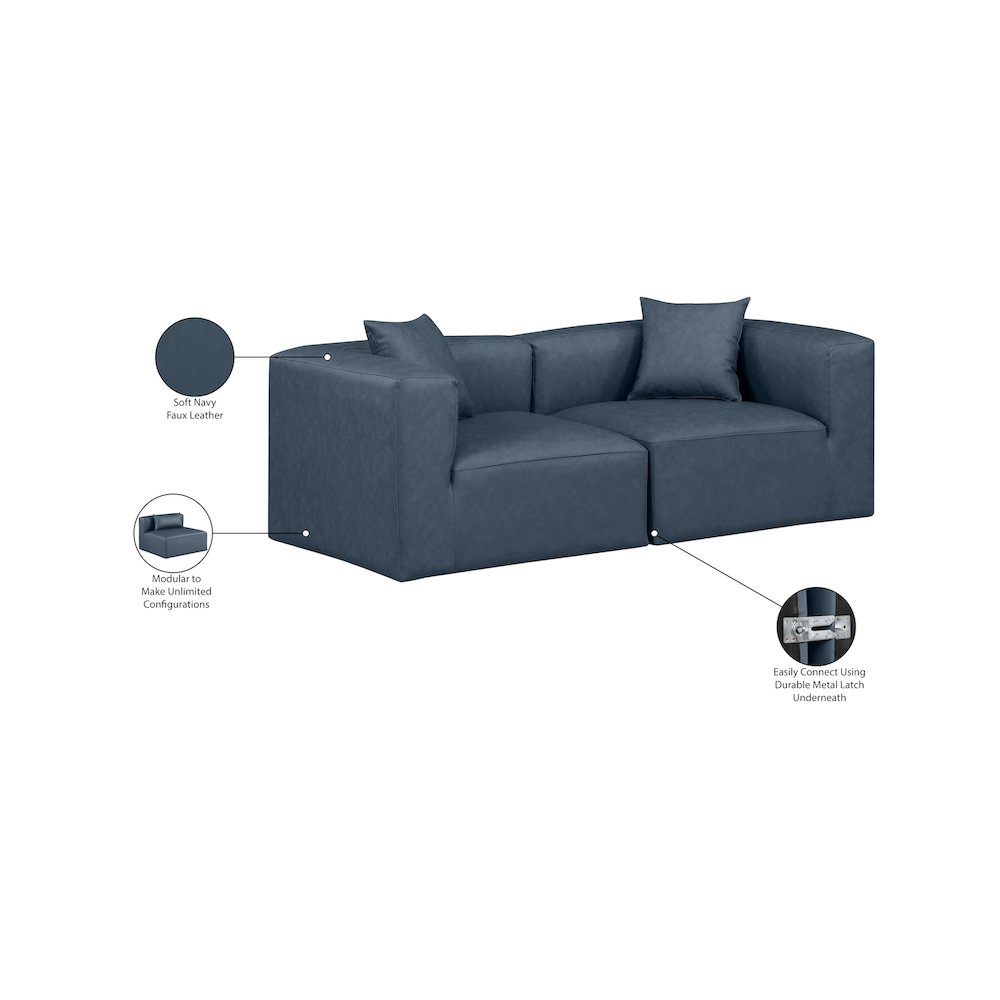 Cube Navy Blue Vegan Leather Modular Sofa