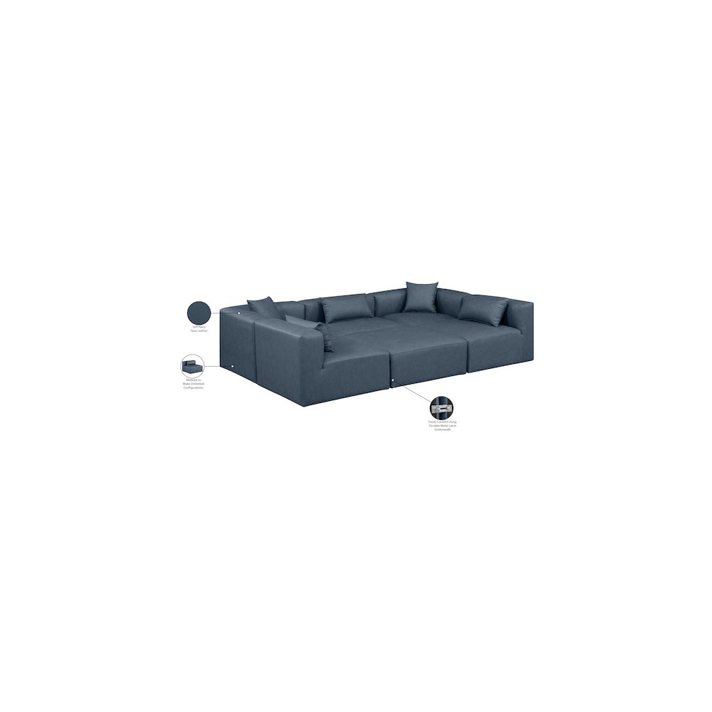 Cube Navy Blue Vegan Leather Modular Sectional