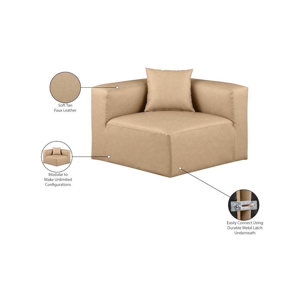Cube Tan Vegan Leather Corner Chair