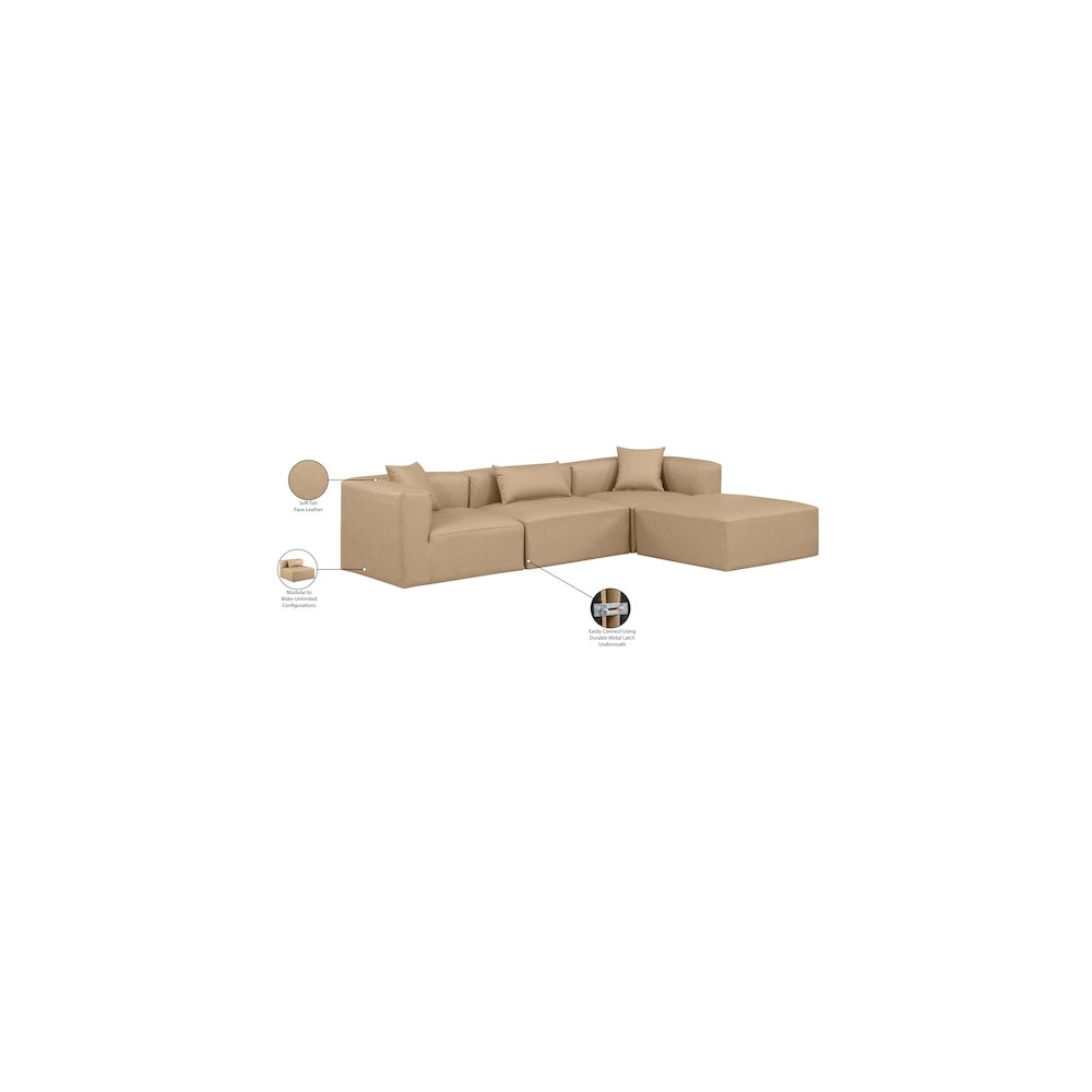 Cube Tan Vegan Leather Modular Sectional