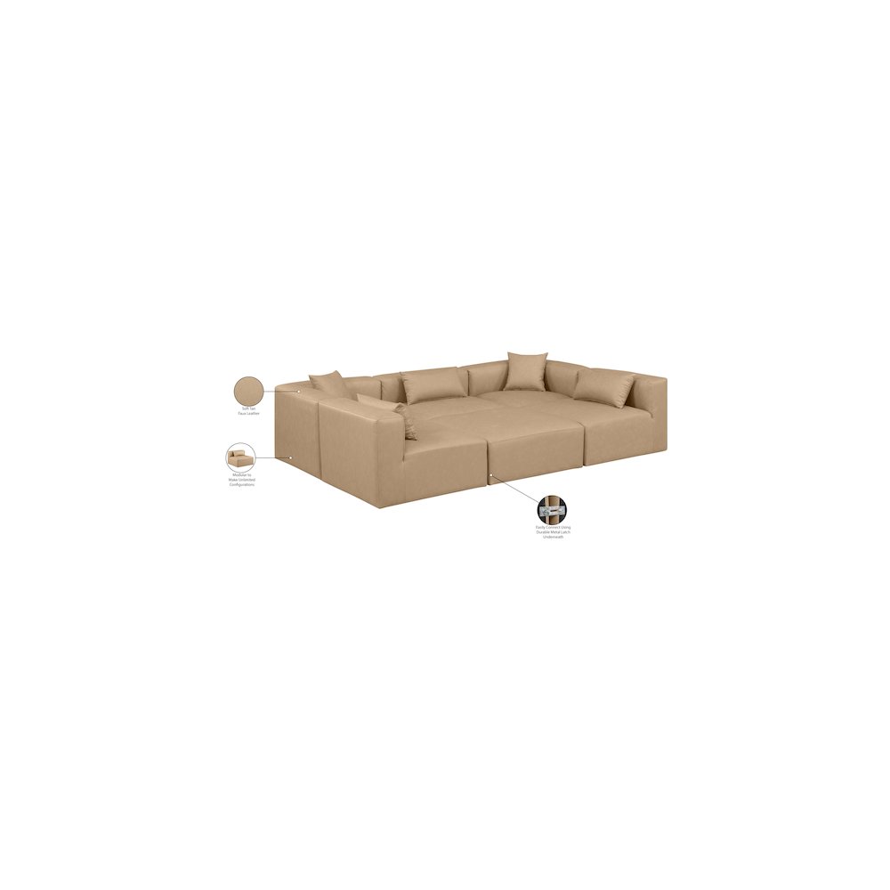 Cube Tan Vegan Leather Modular Sectional