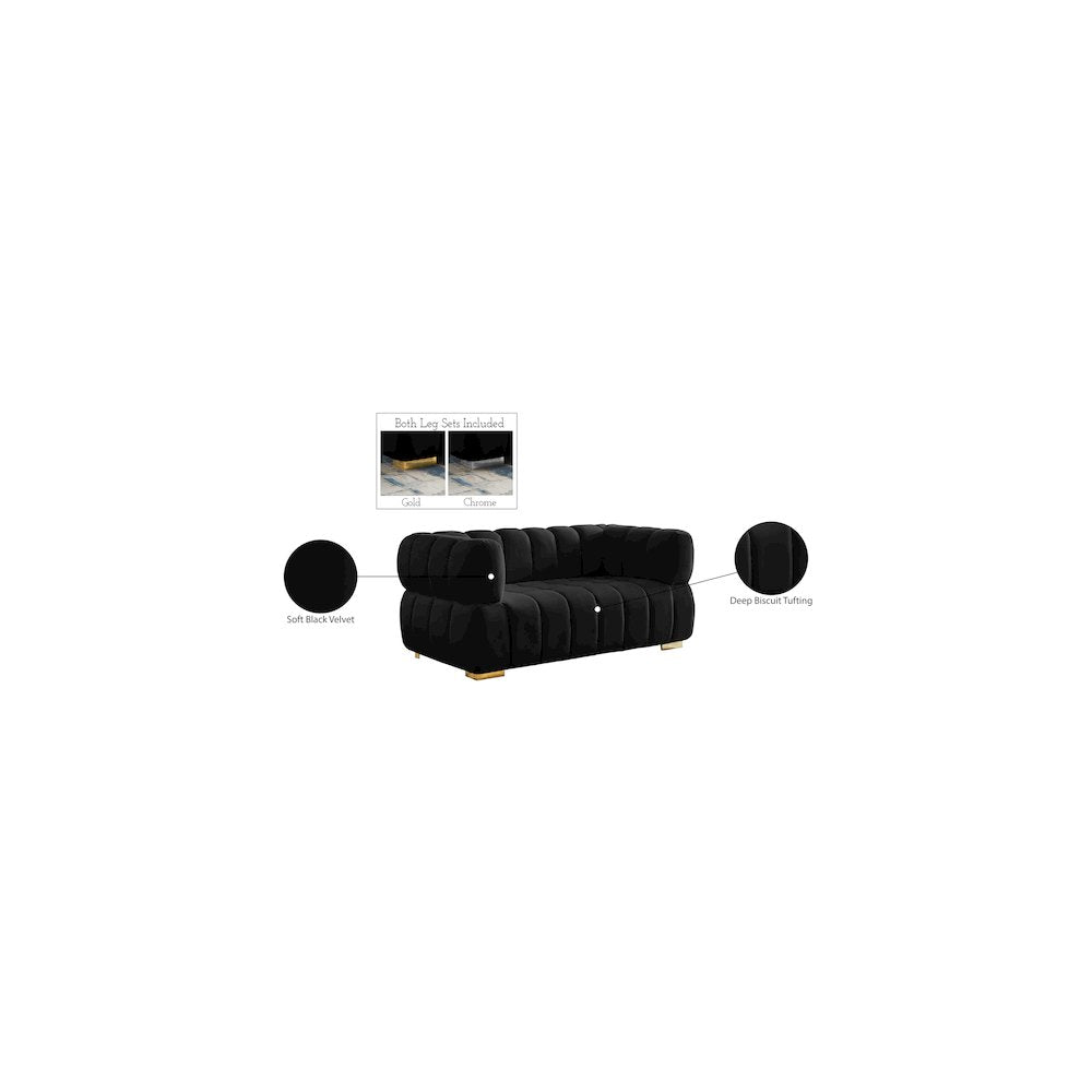 Gwen Black Velvet Loveseat