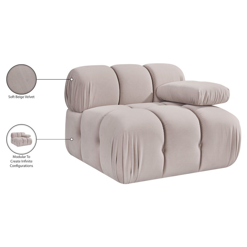 Orin Beige Velvet Performance Fabric Upholstered Modular Chair