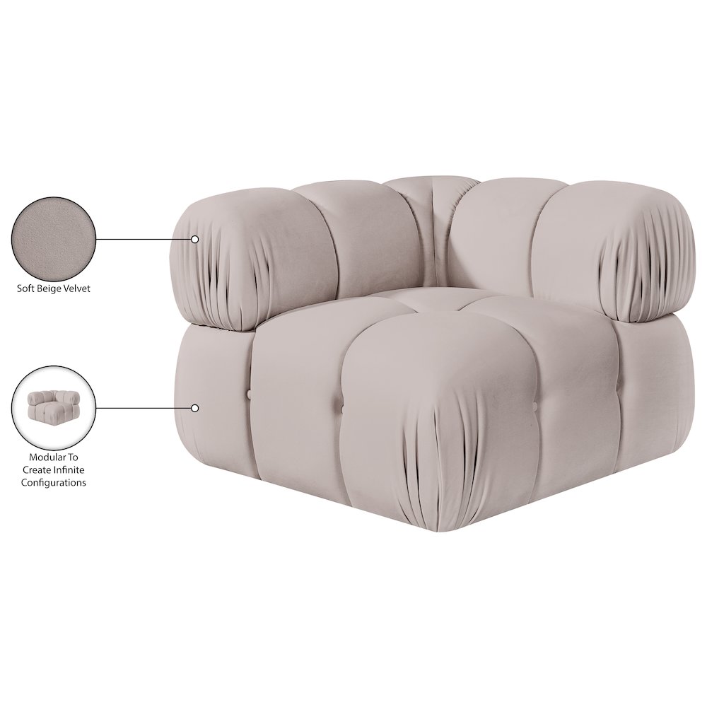 Orin Beige Velvet Performance Fabric Upholstered Modular Corner Chair