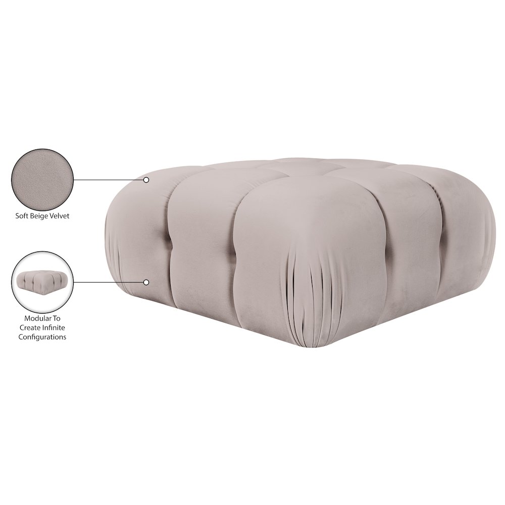 Orin Beige Velvet Performance Fabric Upholstered Modular Ottoman