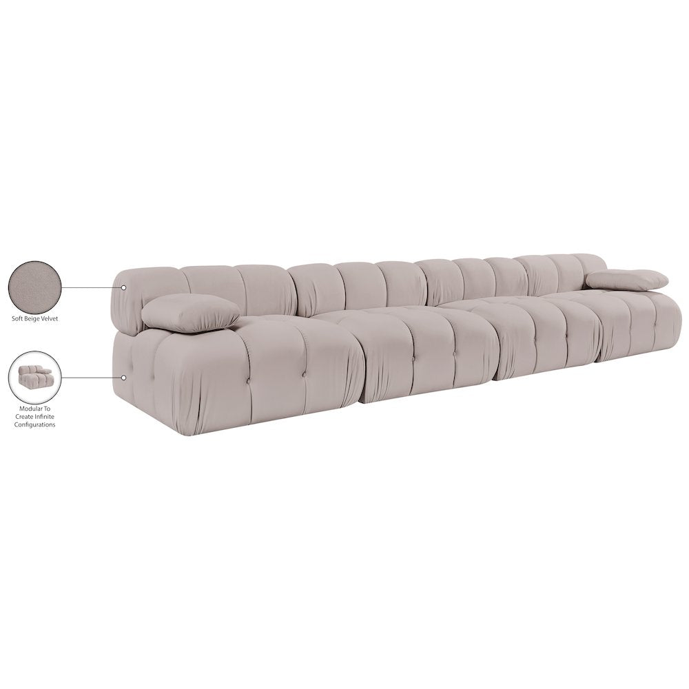 Orin Beige Velvet Performance Fabric Upholstered 4 pc. Modular Sofa
