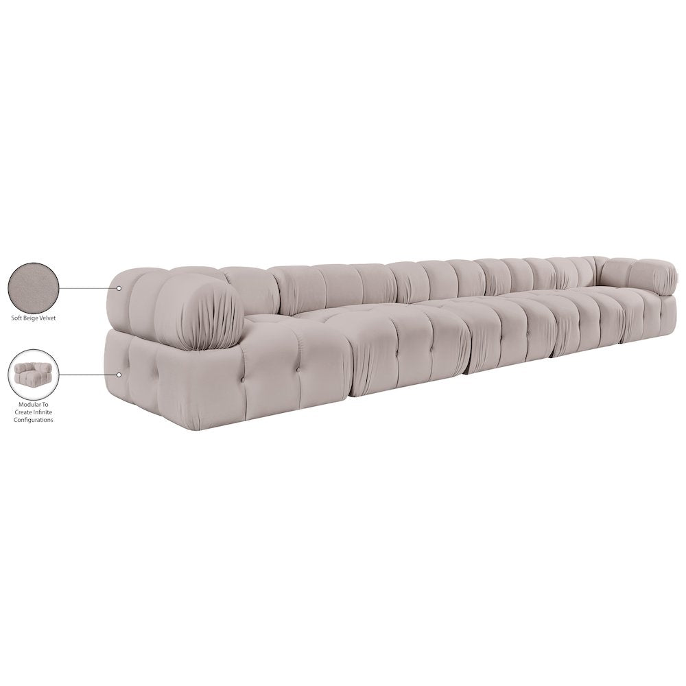 Orin Beige Velvet Performance Fabric Upholstered 5 pc. Modular Sofa