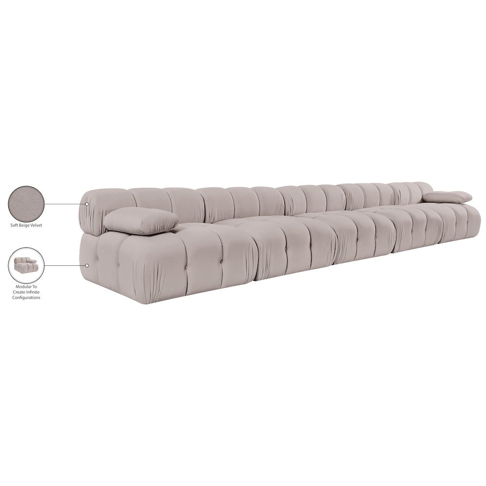 Orin Beige Velvet Performance Fabric Upholstered 5 pc. Modular Sofa
