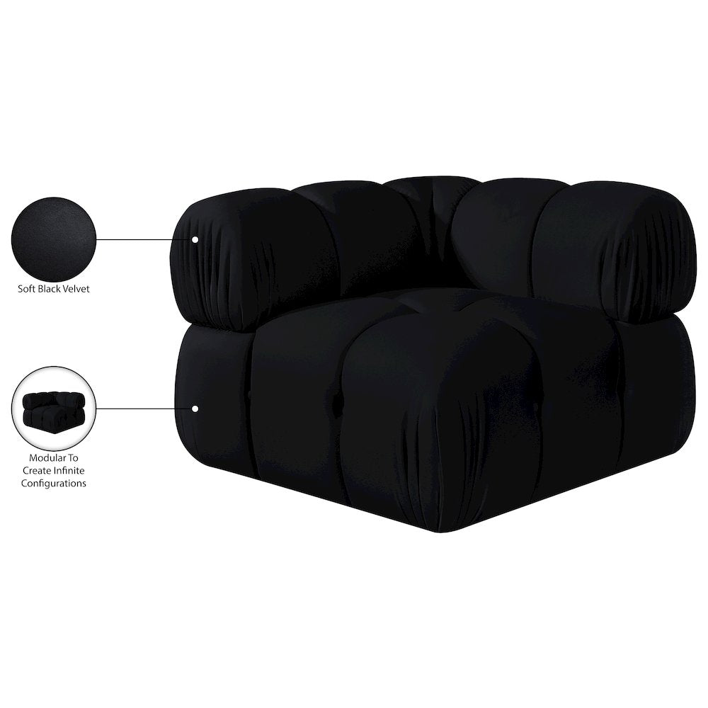 Orin Black Velvet Performance Fabric Upholstered Modular Corner Chair