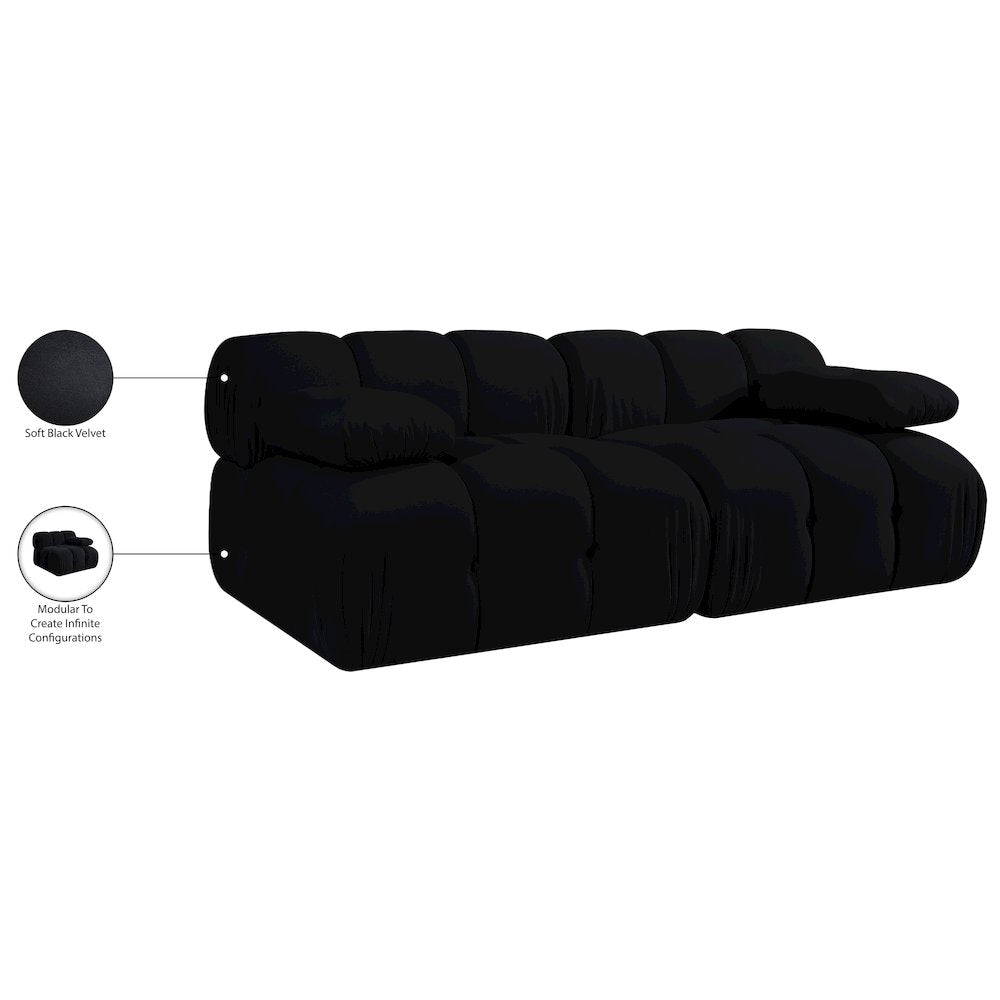 Orin Black Velvet Performance Fabric Upholstered 2 pc. Modular Sofa
