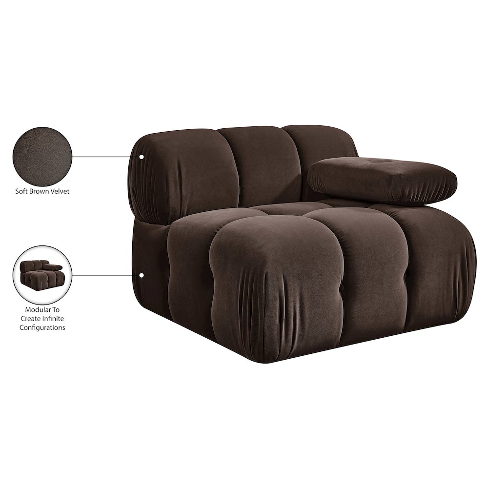 Orin Brown Velvet Performance Fabric Upholstered Modular Chair