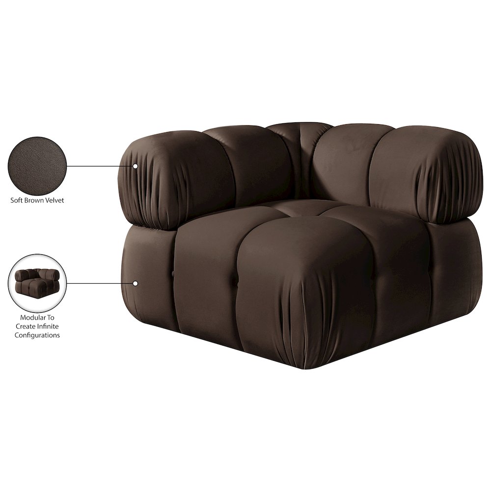 Orin Brown Velvet Performance Fabric Upholstered Modular Corner Chair