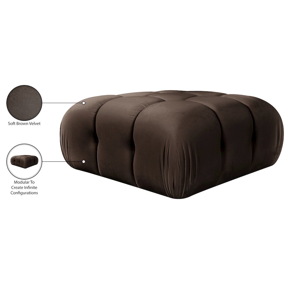 Orin Brown Velvet Performance Fabric Upholstered Modular Ottoman
