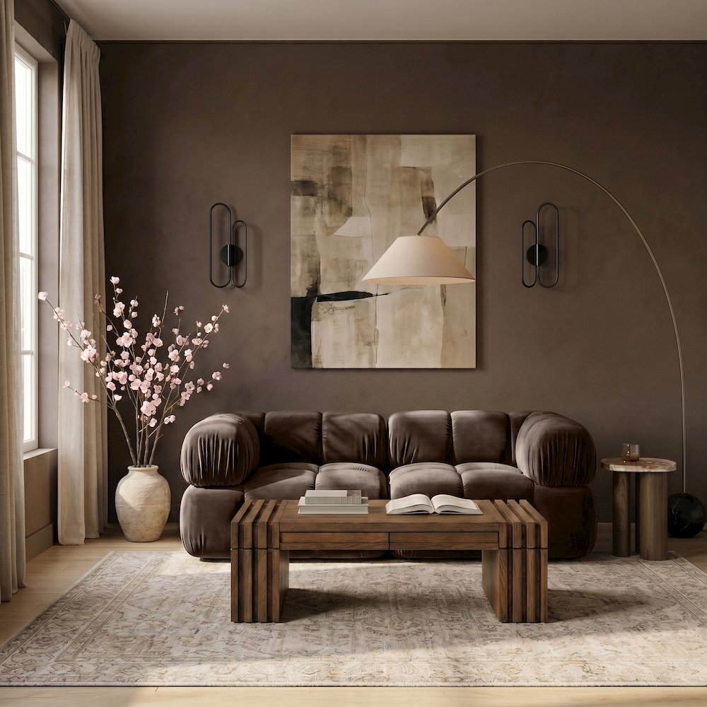Orin Brown Velvet Performance Fabric Upholstered 2 pc. Modular Sofa