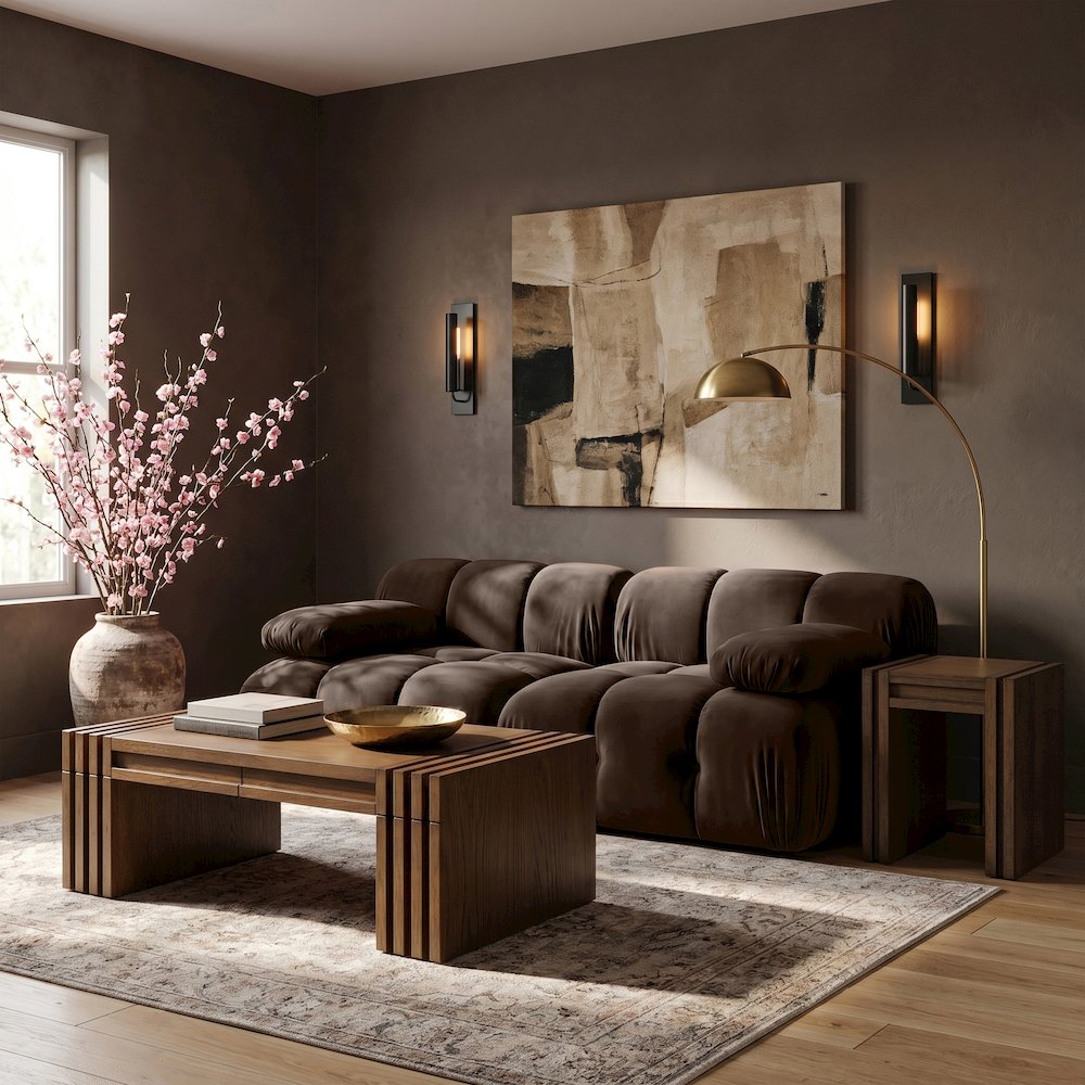 Orin Brown Velvet Performance Fabric Upholstered 2 pc. Modular Sofa