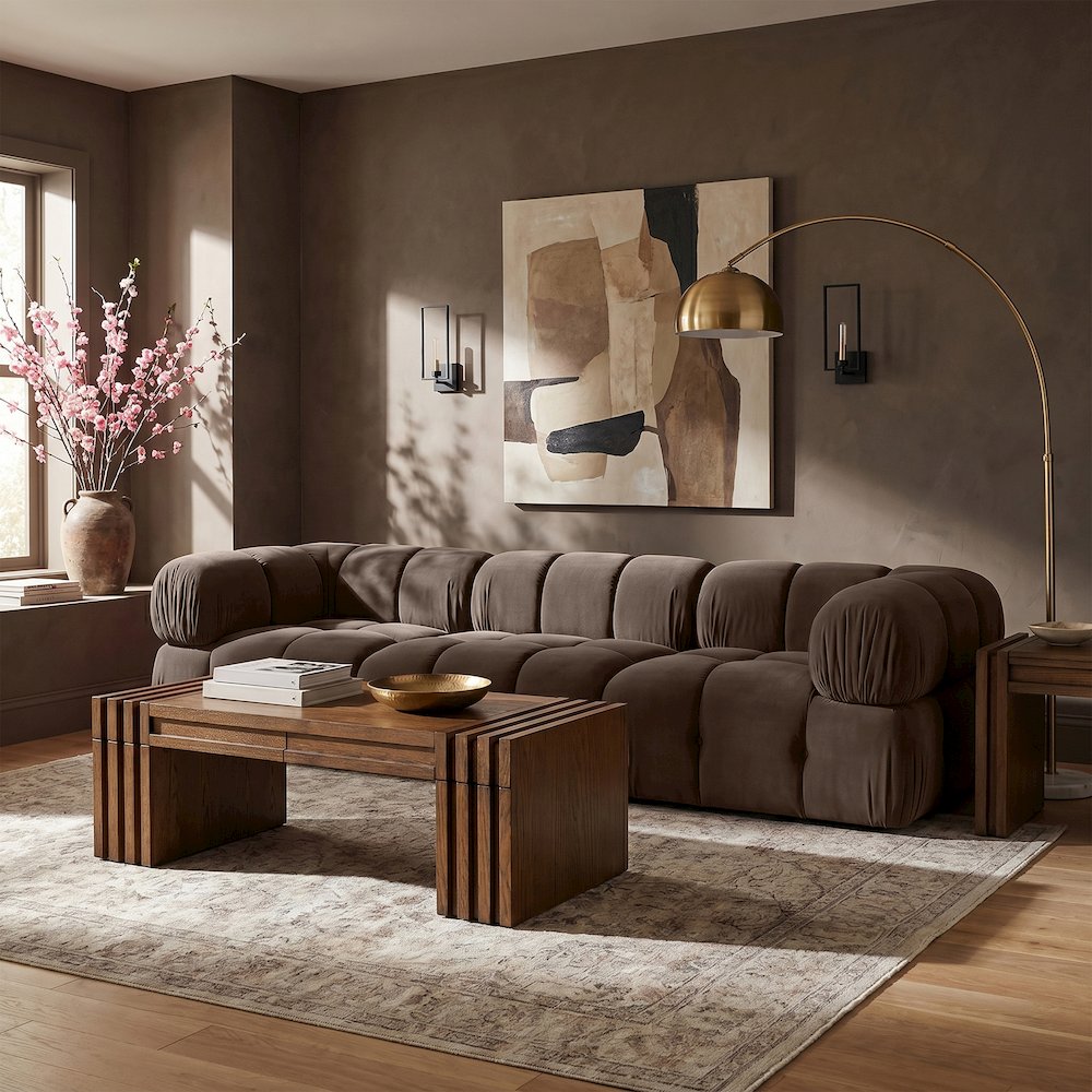 Orin Brown Velvet Performance Fabric Upholstered 3 pc. Modular Sofa