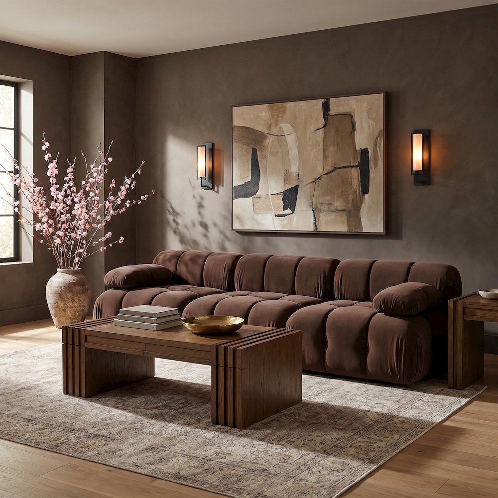Orin Brown Velvet Performance Fabric Upholstered 3 pc. Modular Sofa