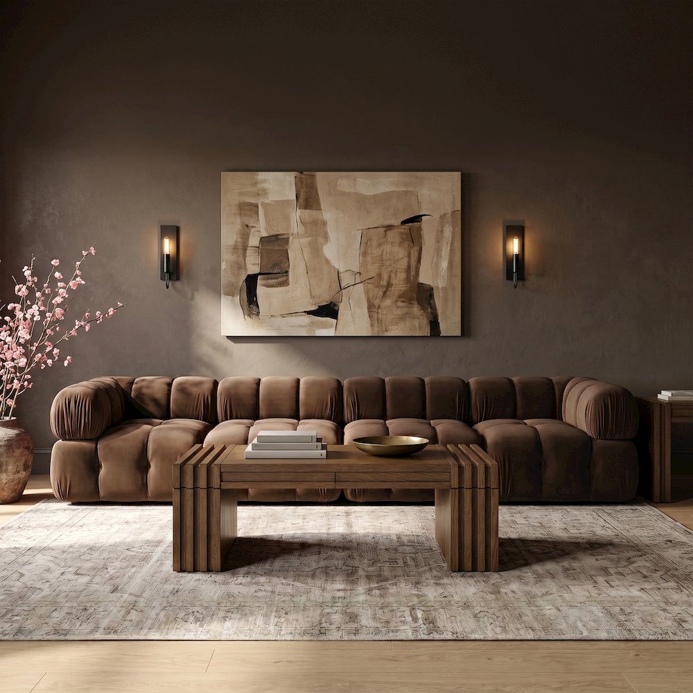 Orin Brown Velvet Performance Fabric Upholstered 4 pc. Modular Sofa