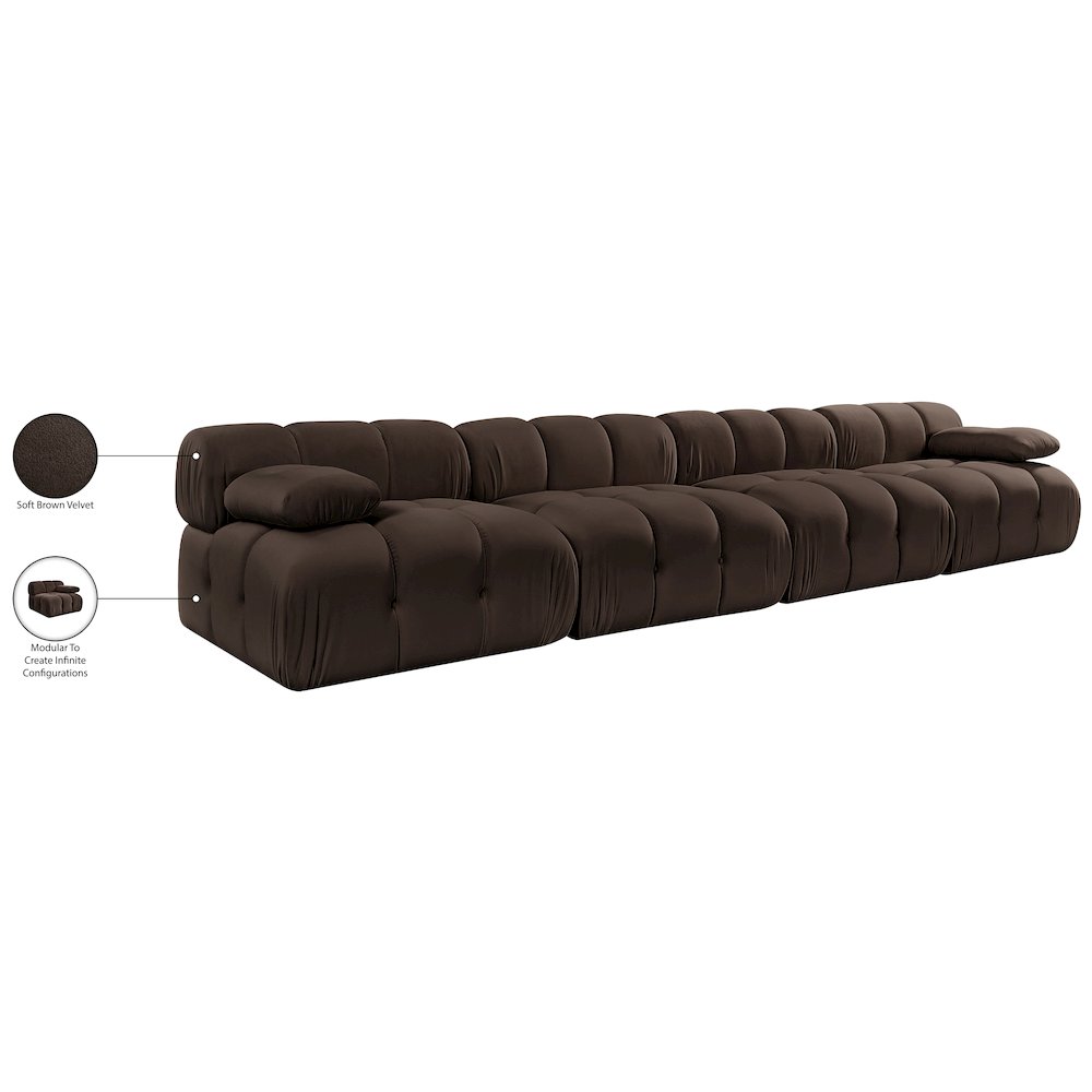 Orin Brown Velvet Performance Fabric Upholstered 4 pc. Modular Sofa
