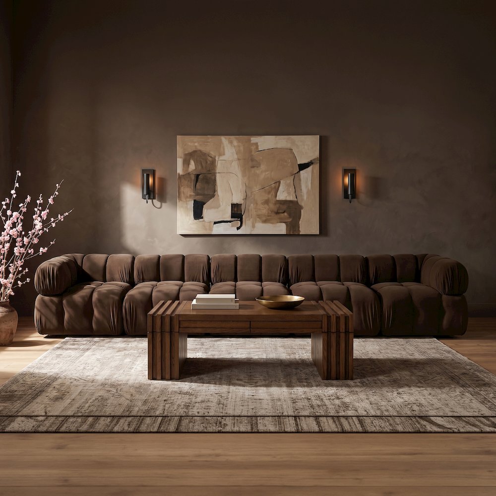Orin Brown Velvet Performance Fabric Upholstered 5 pc. Modular Sofa