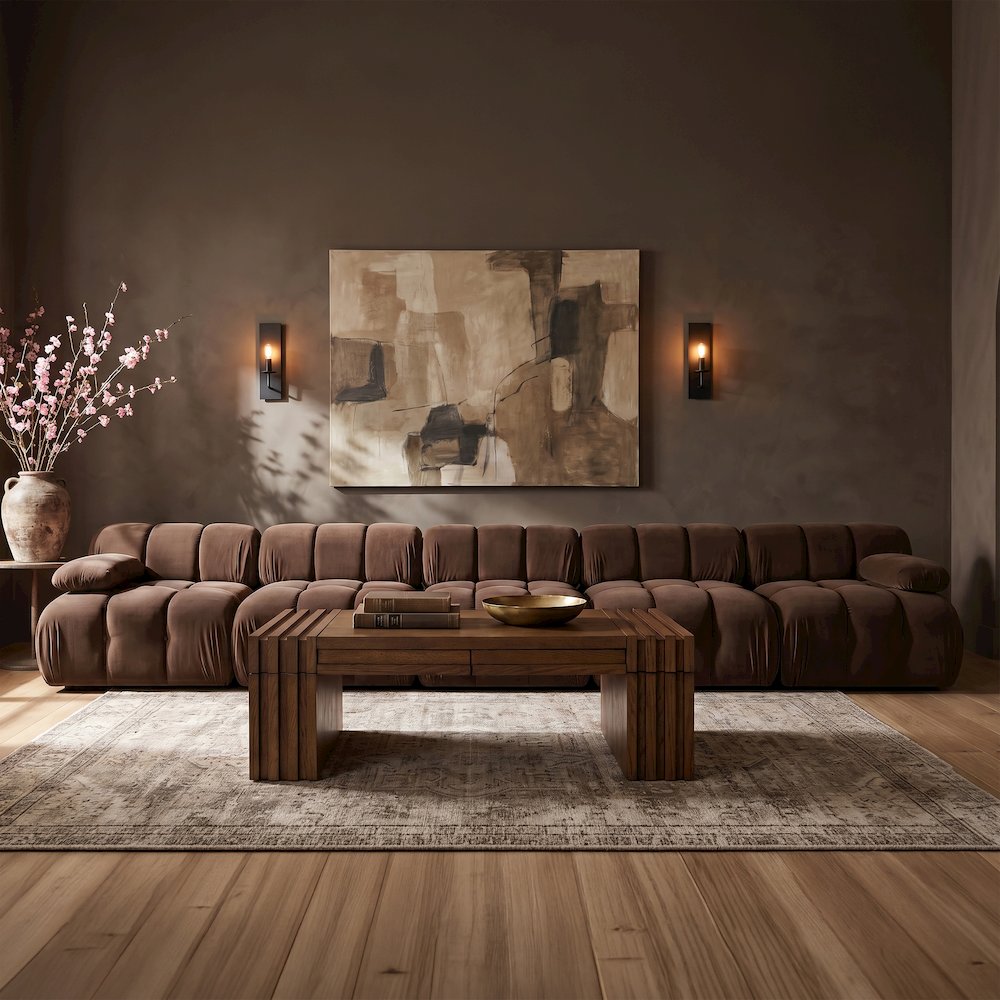 Orin Brown Velvet Performance Fabric Upholstered 5 pc. Modular Sofa