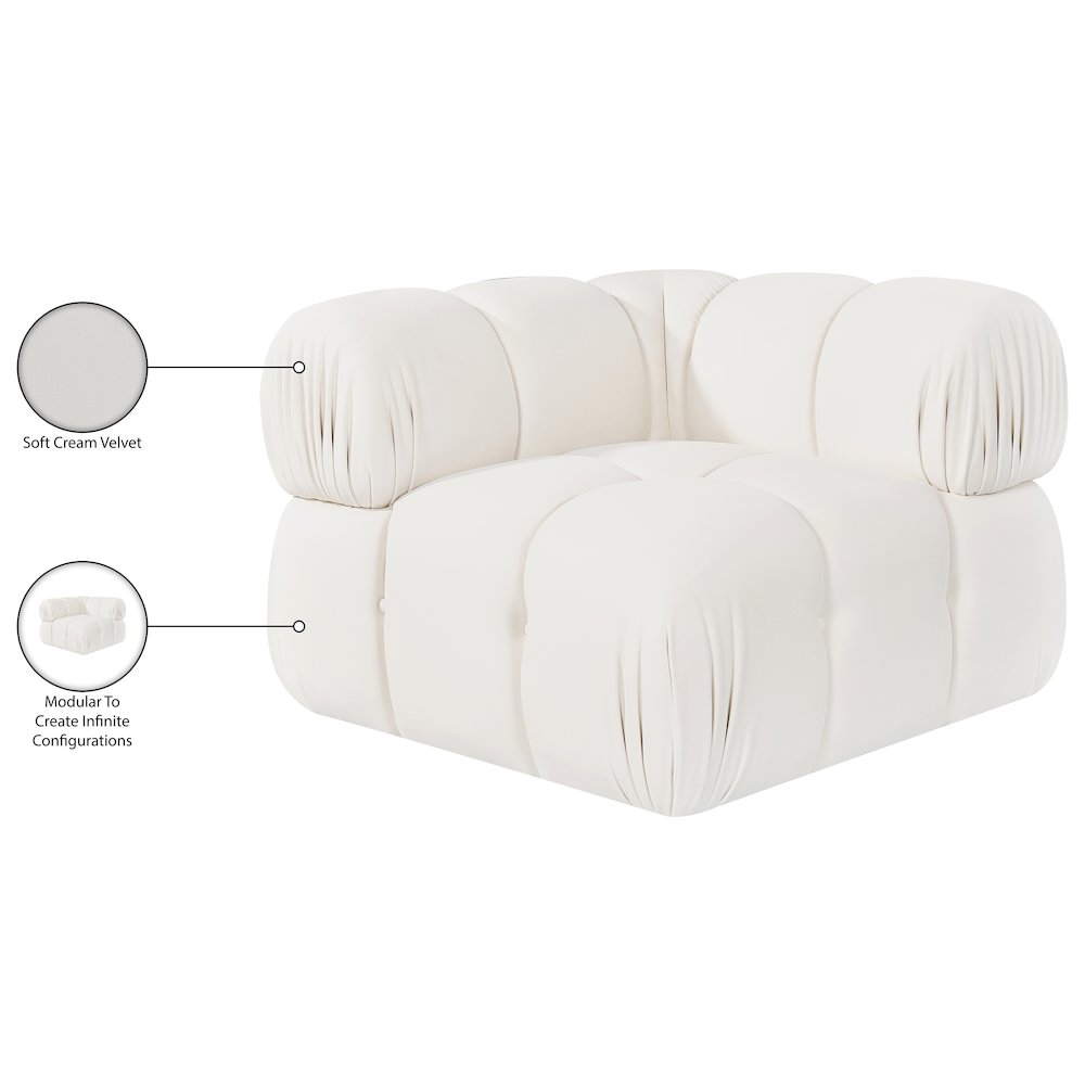 Orin Cream Velvet Performance Fabric Upholstered Modular Corner Chair