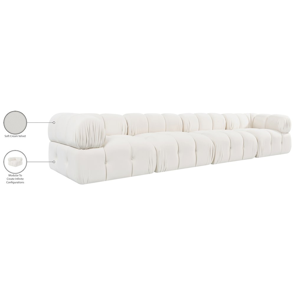 Orin Cream Velvet Performance Fabric Upholstered 4 pc. Modular Sofa