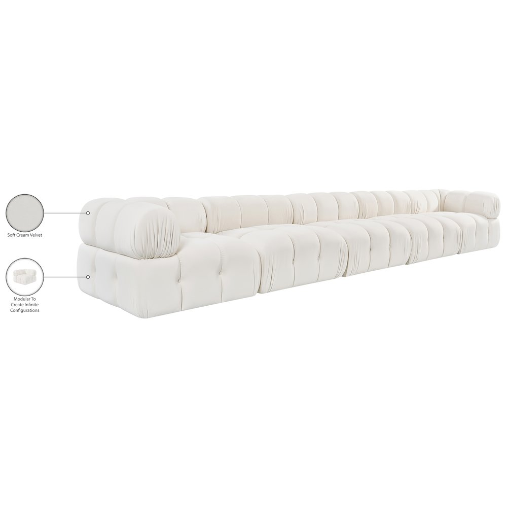 Orin Cream Velvet Performance Fabric Upholstered 5 pc. Modular Sofa