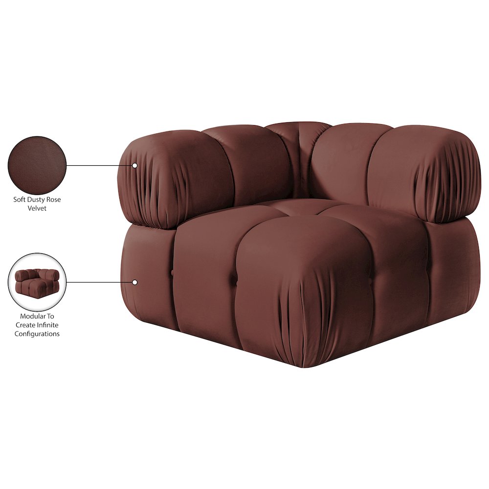 Orin Rose Velvet Performance Fabric Upholstered Modular Corner Chair