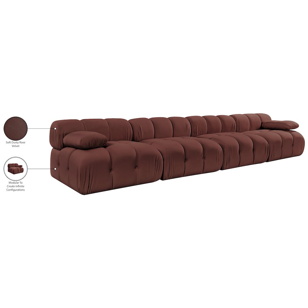 Orin Rose Velvet Performance Fabric Upholstered 4 pc. Modular Sofa
