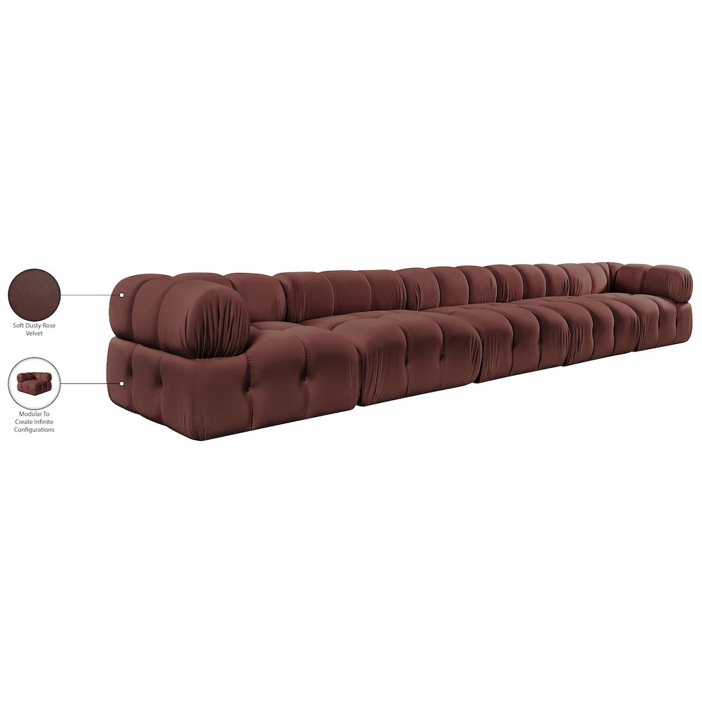 Orin Rose Velvet Performance Fabric Upholstered 5 pc. Modular Sofa