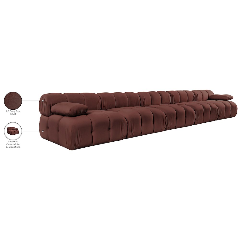 Orin Rose Velvet Performance Fabric Upholstered 5 pc. Modular Sofa