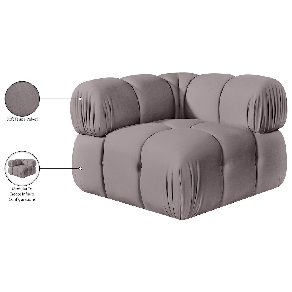 Orin Taupe Velvet Performance Fabric Upholstered Modular Corner Chair