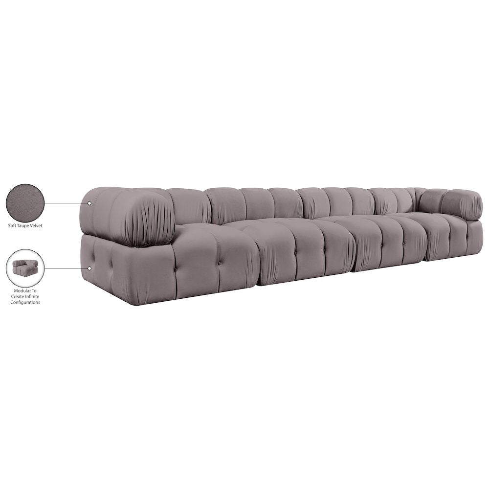 Orin Taupe Velvet Performance Fabric Upholstered 4 pc. Modular Sofa