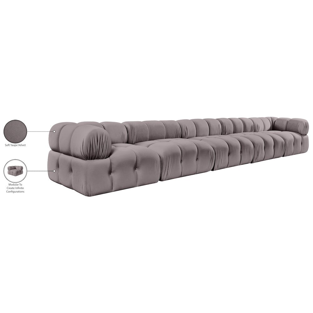 Orin Taupe Velvet Performance Fabric Upholstered 5 pc. Modular Sofa