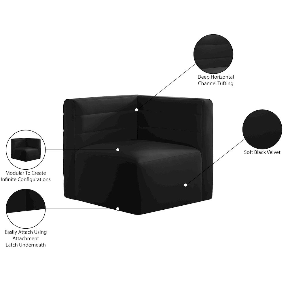 Quincy Black Velvet Modular Corner Chair