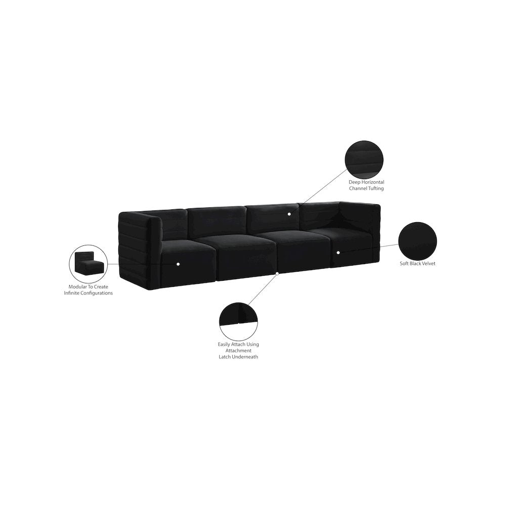 Quincy Black Velvet Modular Sofa