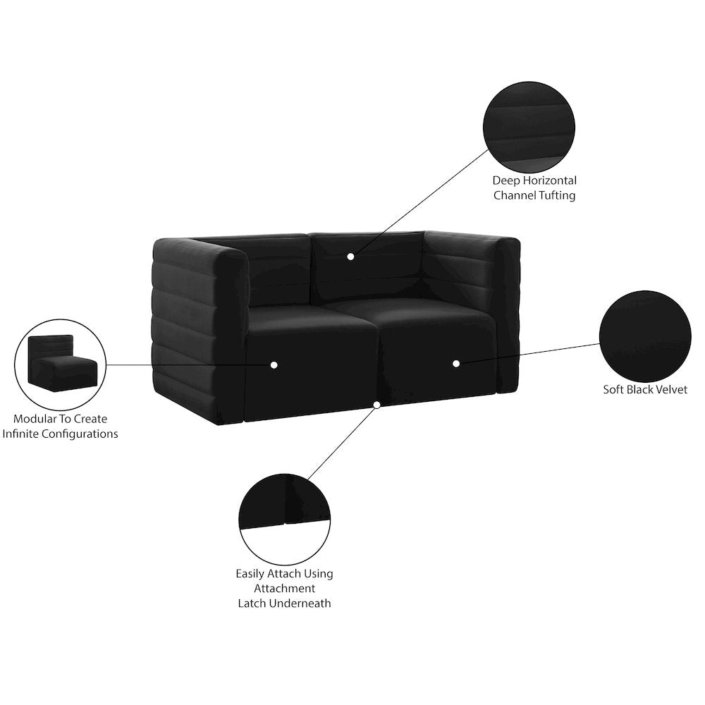 Quincy Black Velvet Modular Sofa