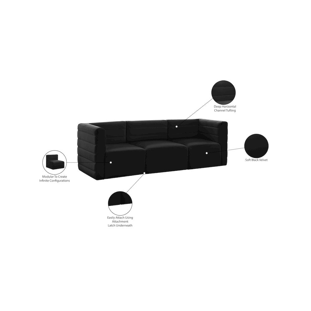 Quincy Black Velvet Modular Sofa