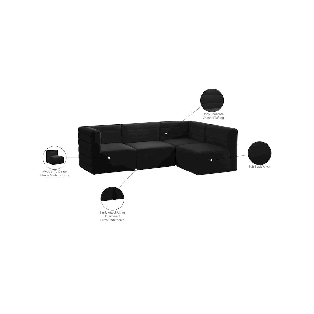 Quincy Black Velvet Modular Sectional
