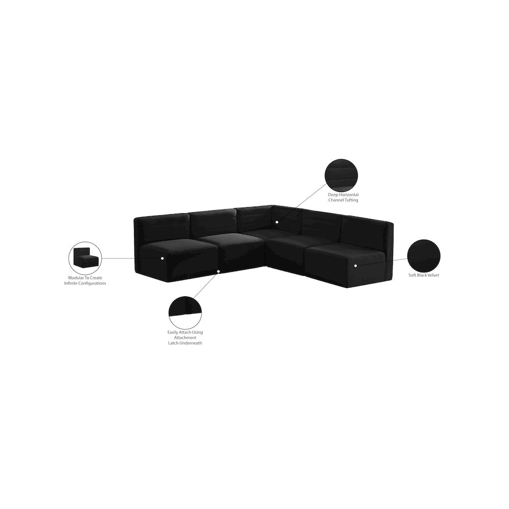 Quincy Black Velvet Modular Sectional