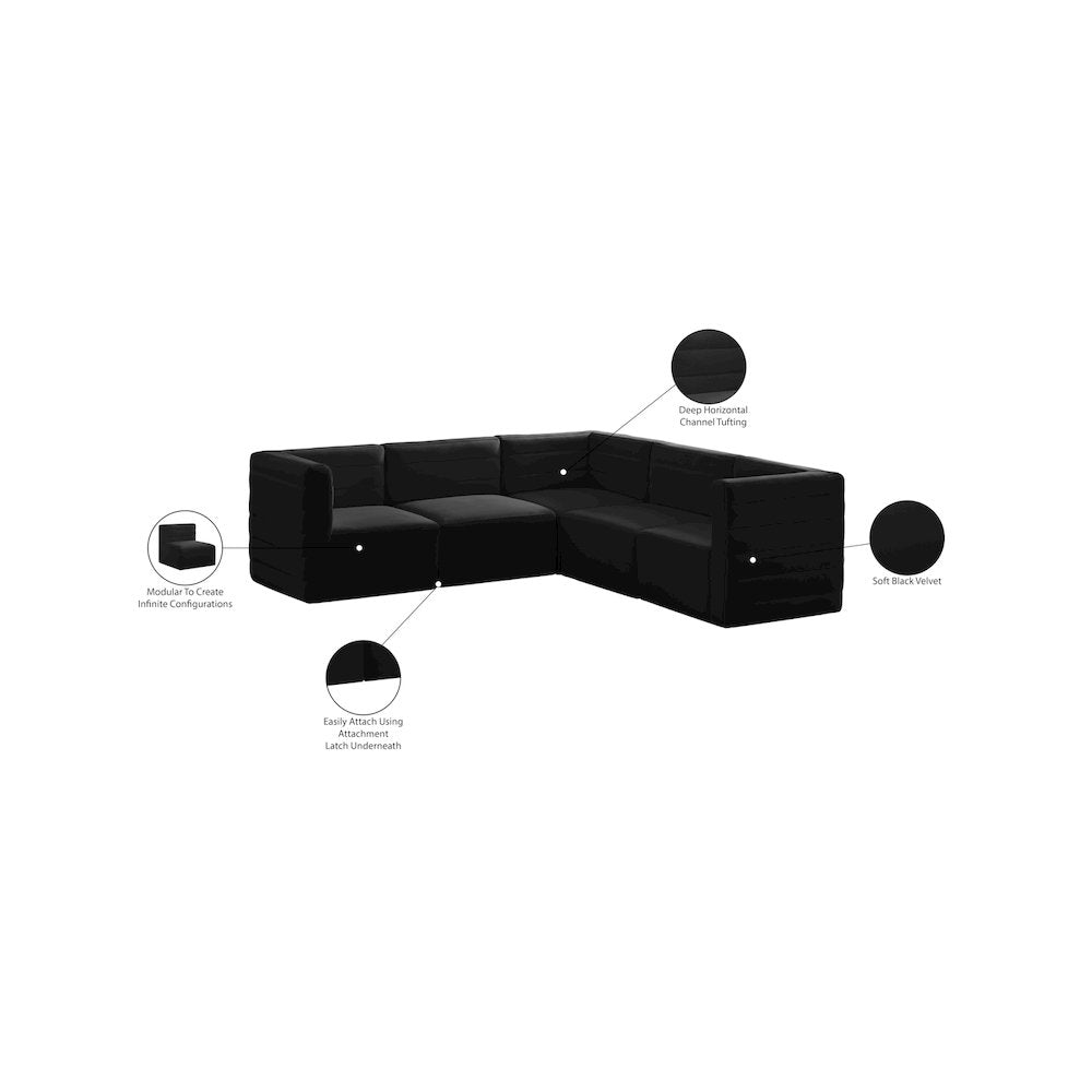 Quincy Black Velvet Modular Sectional
