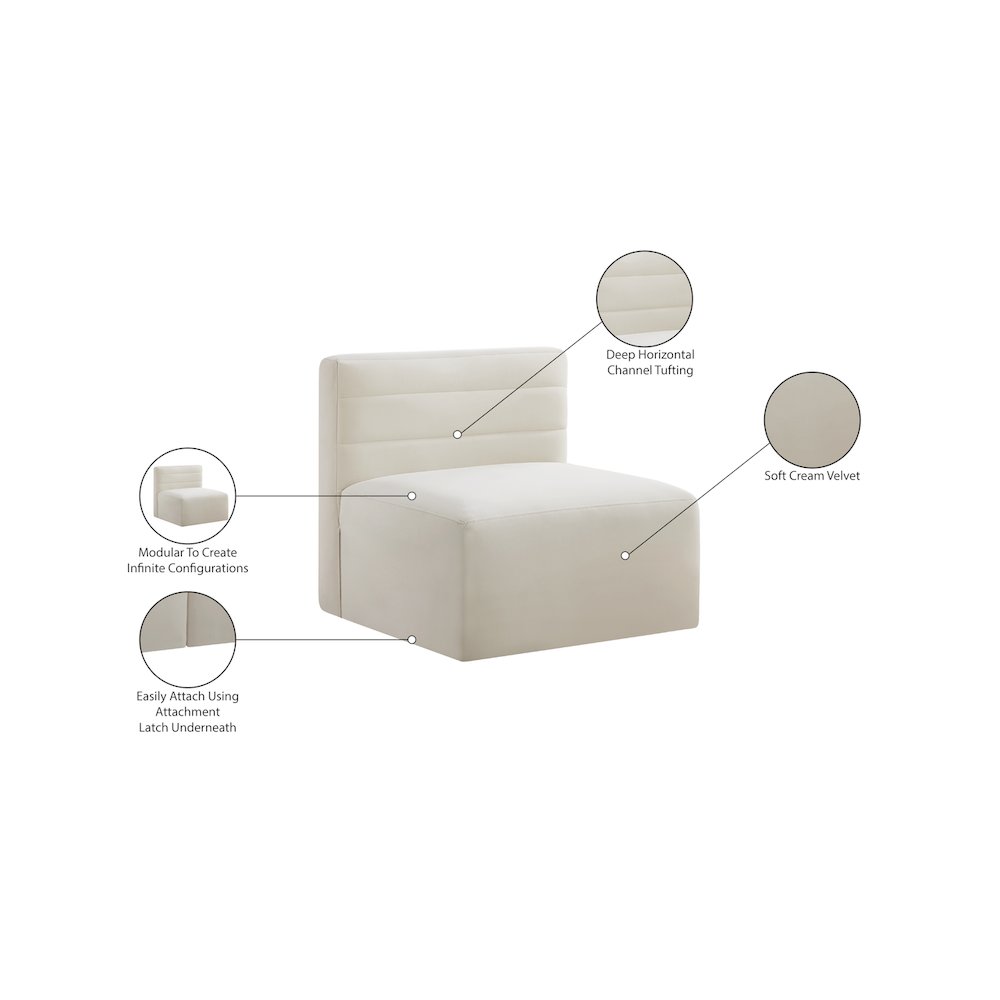 Quincy Cream Velvet Modular Armless Chair