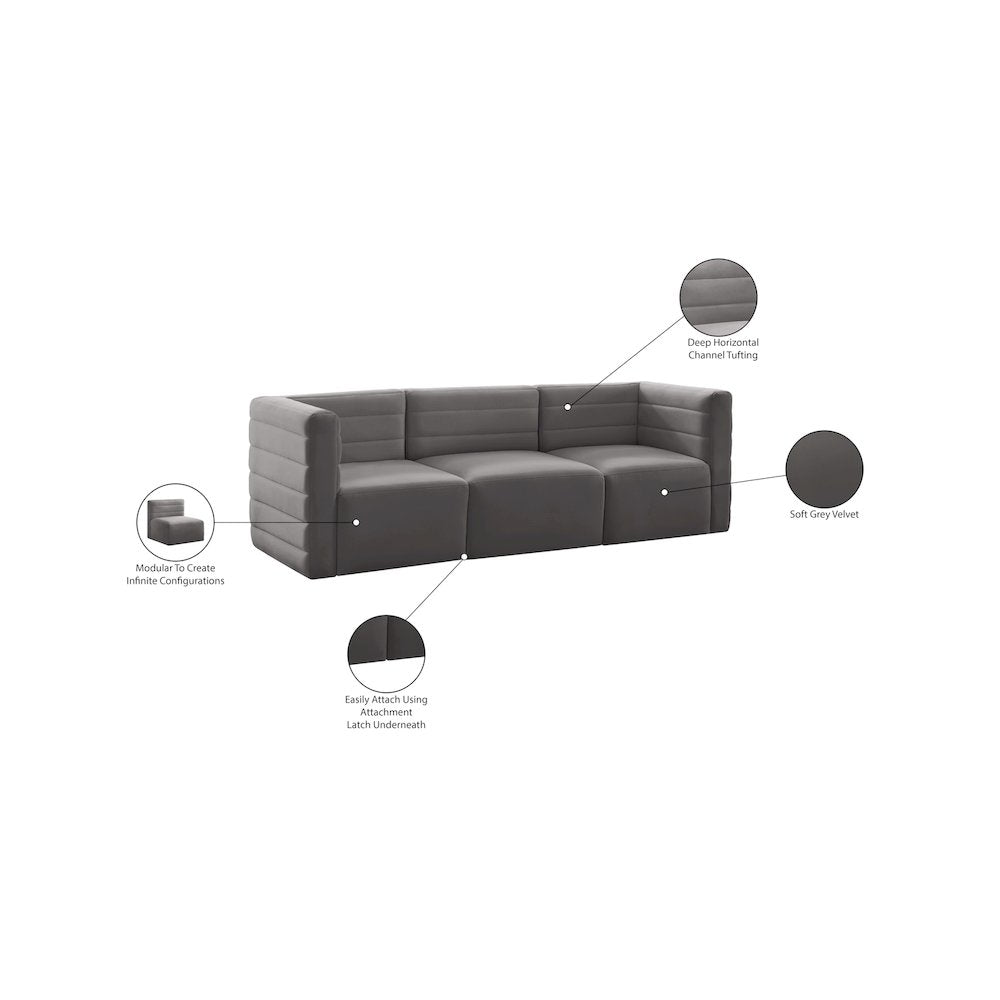 Quincy Grey Velvet Modular Sofa