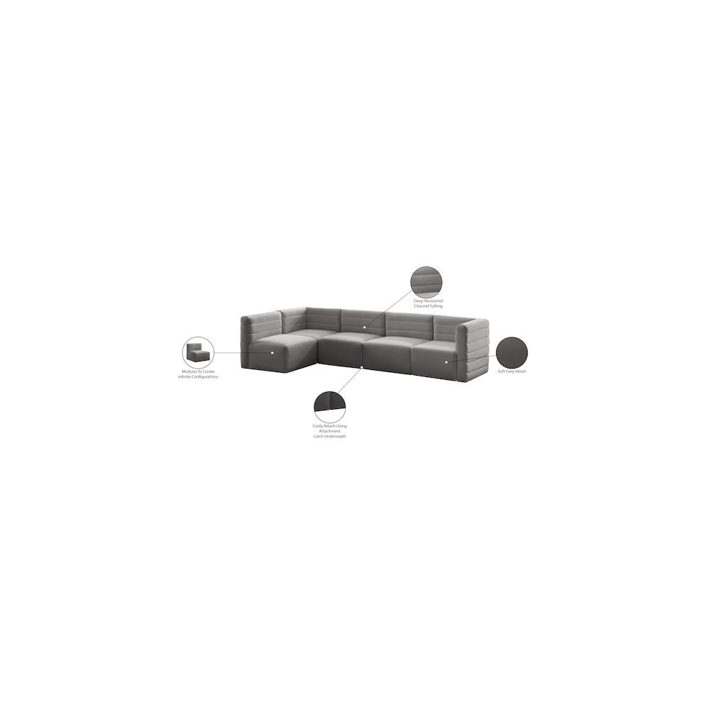 Quincy Grey Velvet Modular Sectional